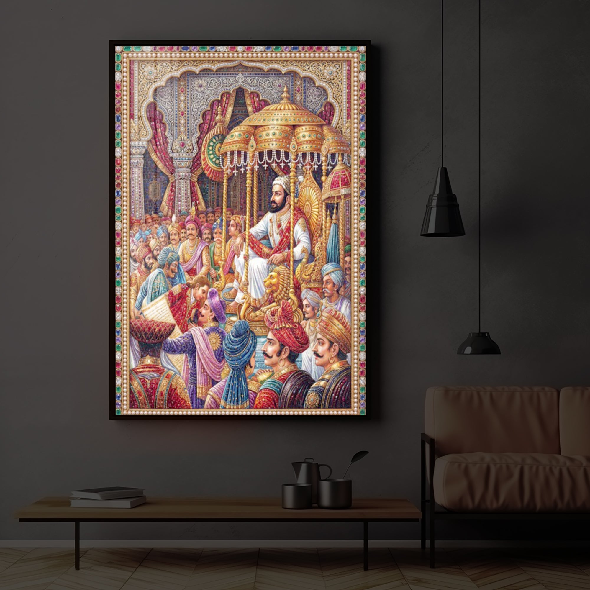 Darbar of Chhatrapati Shivaji Maharaj Modern Luxury Backlight Vertical Wall Art