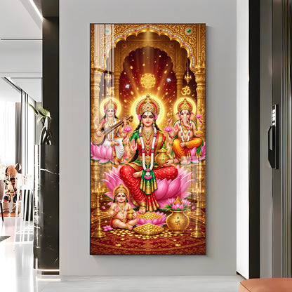 Maa Laxmi, Saraswati and Ganesh Ji Premium Acrylic Vertical Wall Art