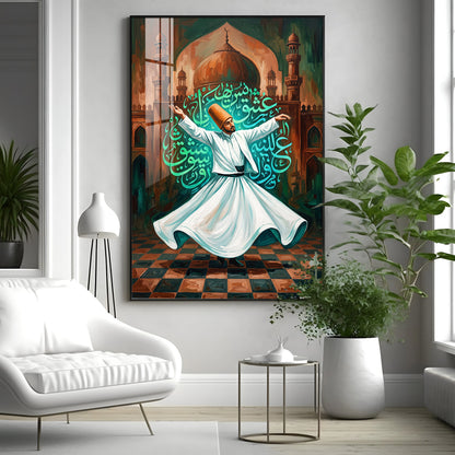 Modern Sufi Whirling Dervish Premium Acrylic Vertical Wall Art