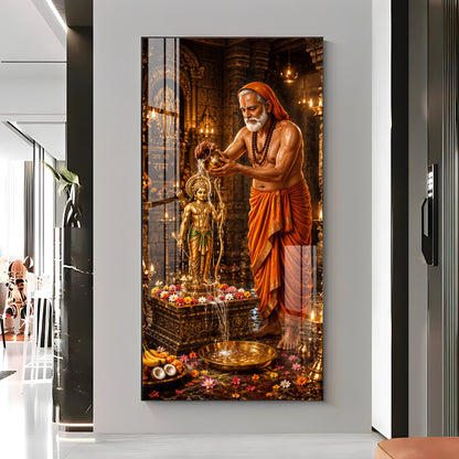 Shri Raghavendra Swamy Ritual Abhishek On Lord Ram Premium Acrylic Vertical Wall Art