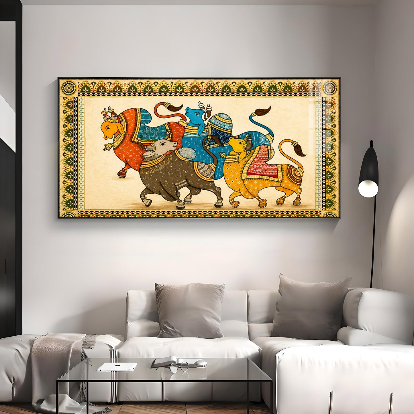 Pichwai Sacred Bull Premium Acrylic Horizontal Wall Art