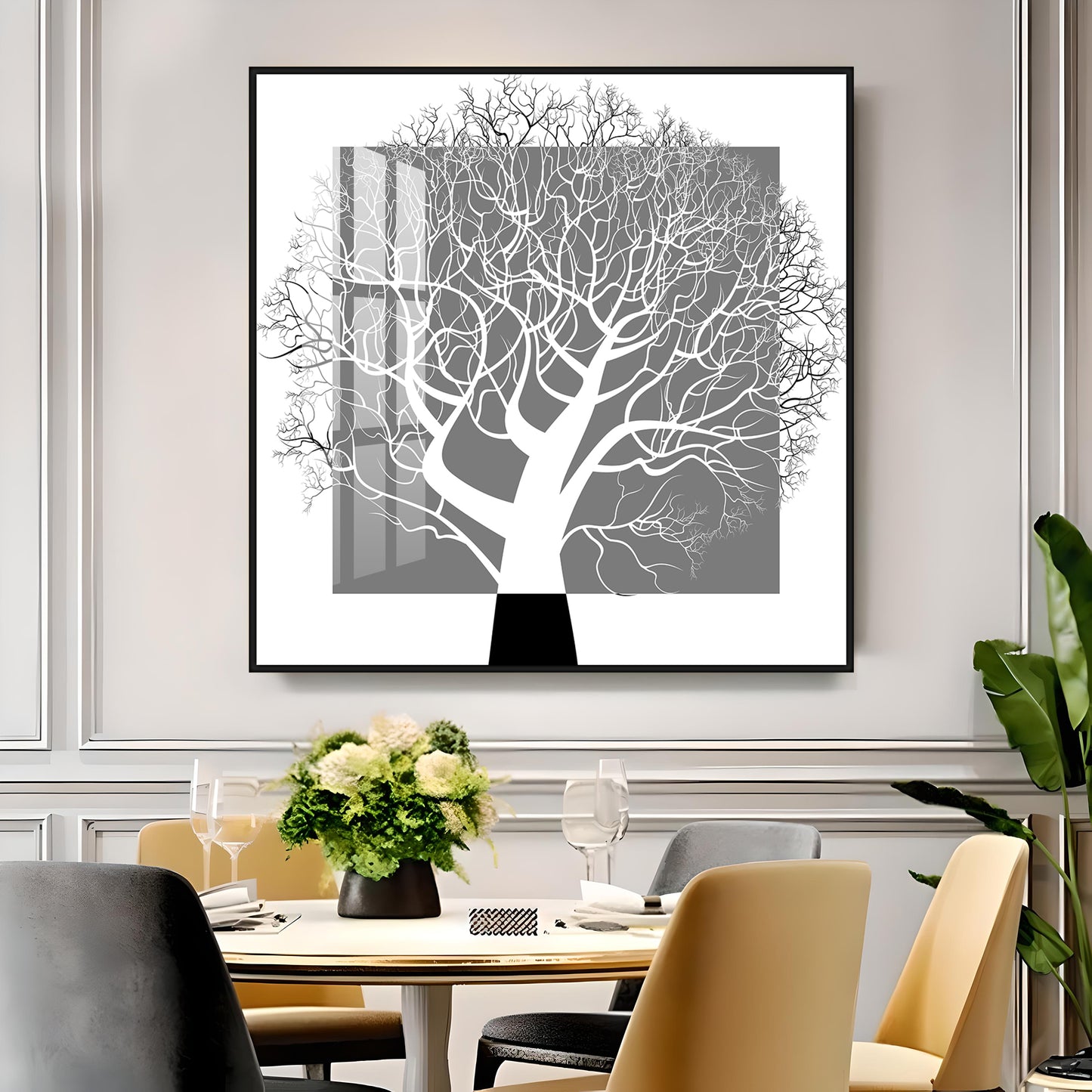 Black White Tree Premium Acrylic Square Wall Art
