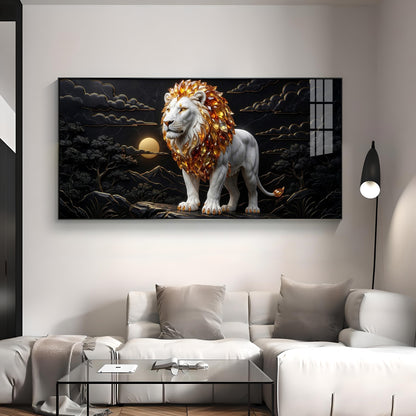 Majestic White & Gold Lion Premium Acrylic Horizontal Wall Art