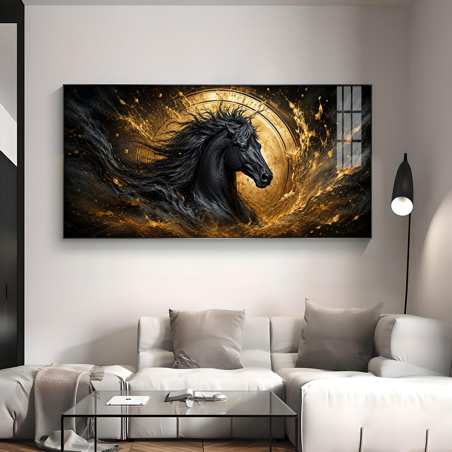 Majestic Black Horse Premium Acrylic Horizontal Wall Art
