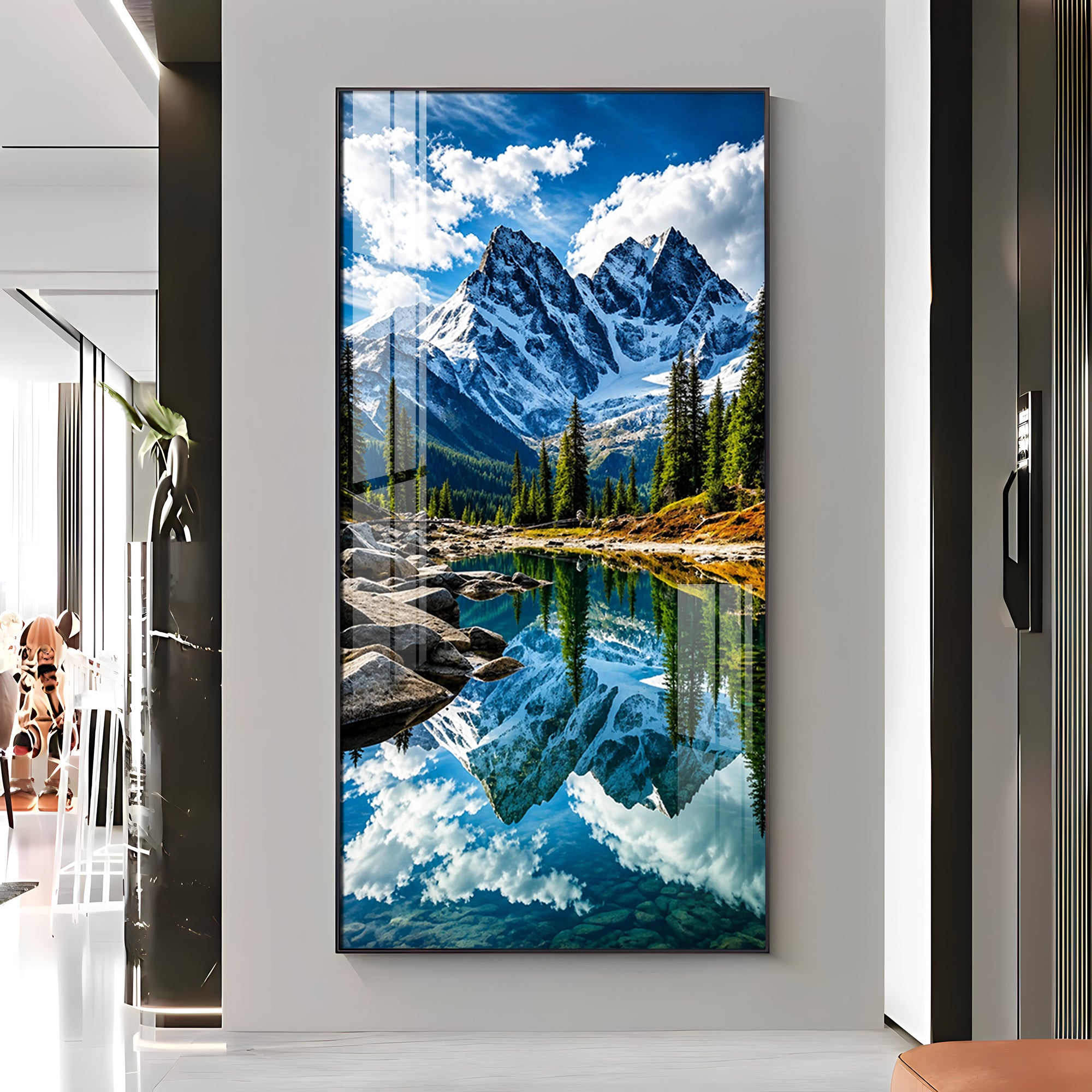 Serene Mountain Lake Premium Acrylic Vertical Wall Art