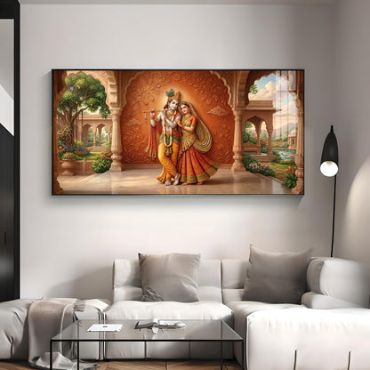 Lord Krishna With Shri Radha Premium Acrylic Horizontal Wall Art