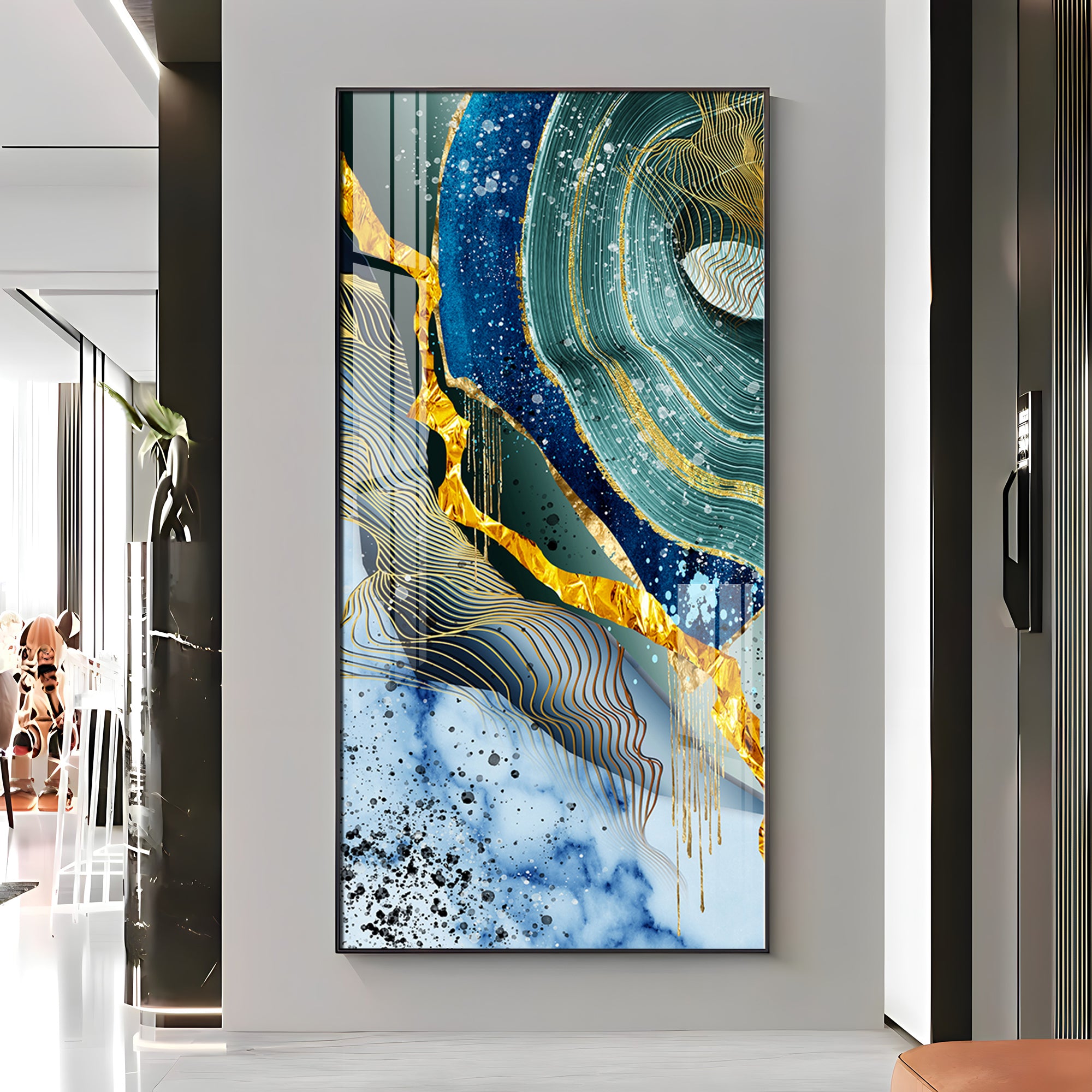 Blue & Green Waves Premium Acrylic Vertical Wall Art