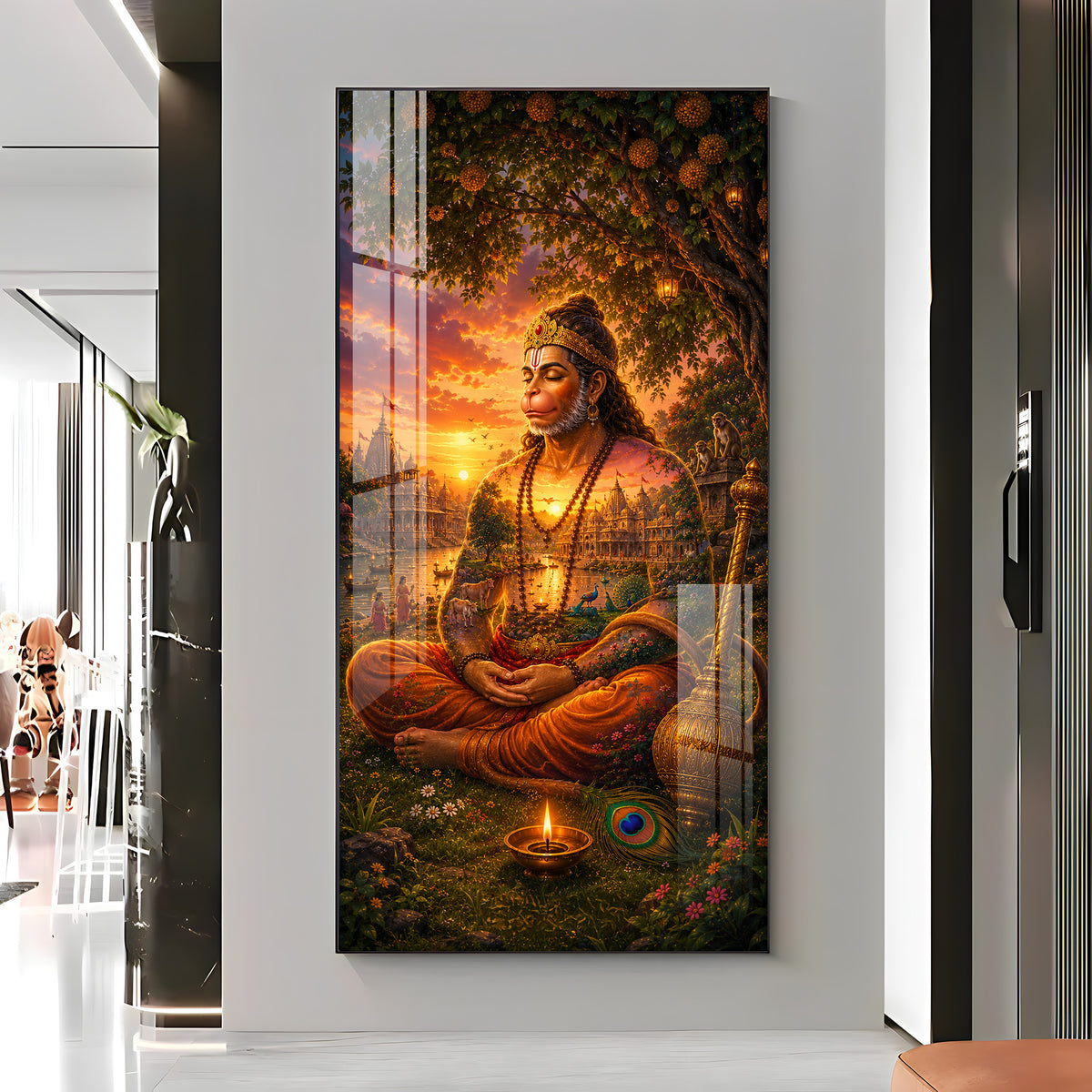 Spiritual Meditating Hanumanji Premium Acrylic Vertical Wall Art