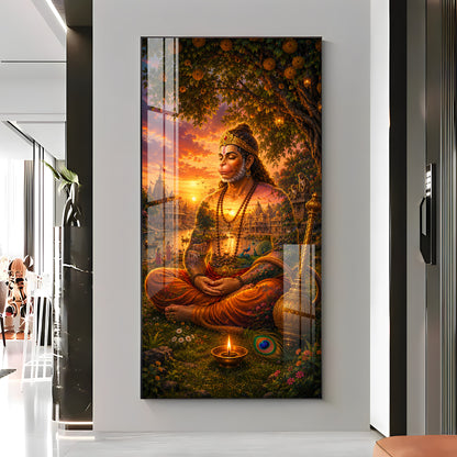 Spiritual Meditating Hanumanji Premium Acrylic Vertical Wall Art