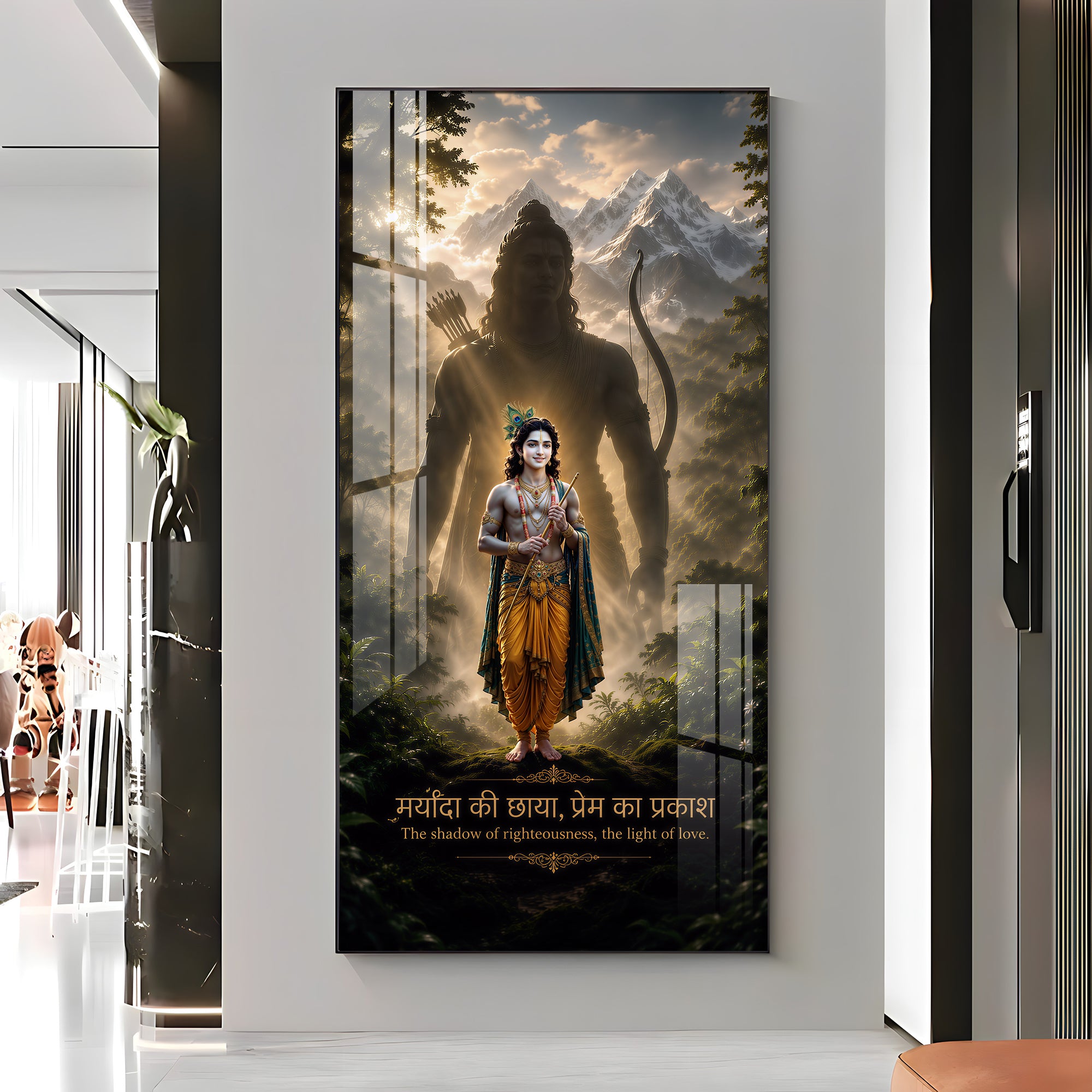 Shri Krishna With Aura Of Purushottam Ram Premium Acrylic Vertical Wall Art