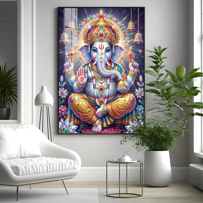 Celestial Serenity Of Lord Ganesha Premium Acrylic Vertical Wall Art