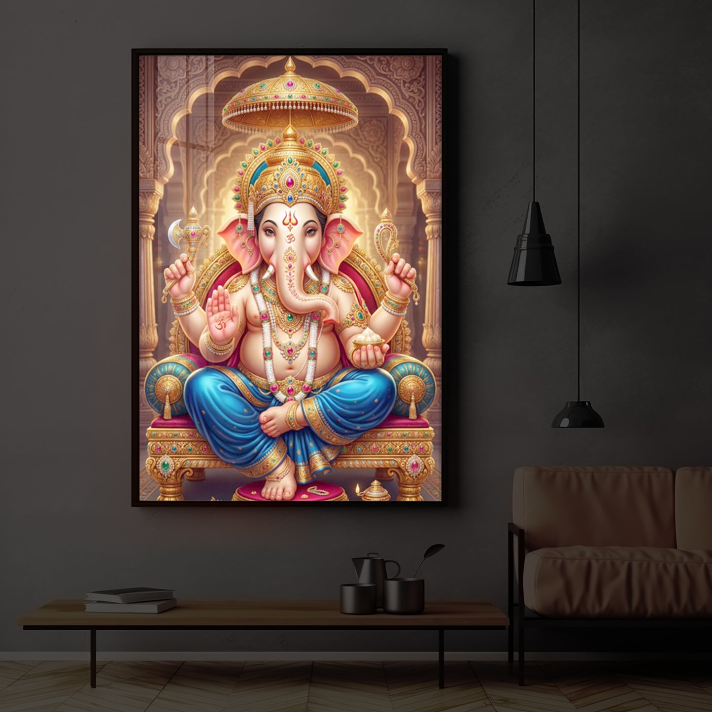 Shree Ganesh Modern Luxury Backlight Vertical Wall Art