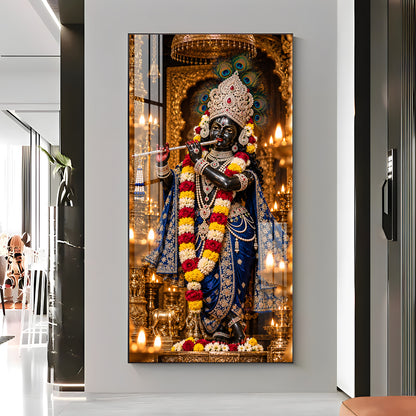 Krishna with Flute in Sanctuary Premium Acrylic Vertical Wall Art