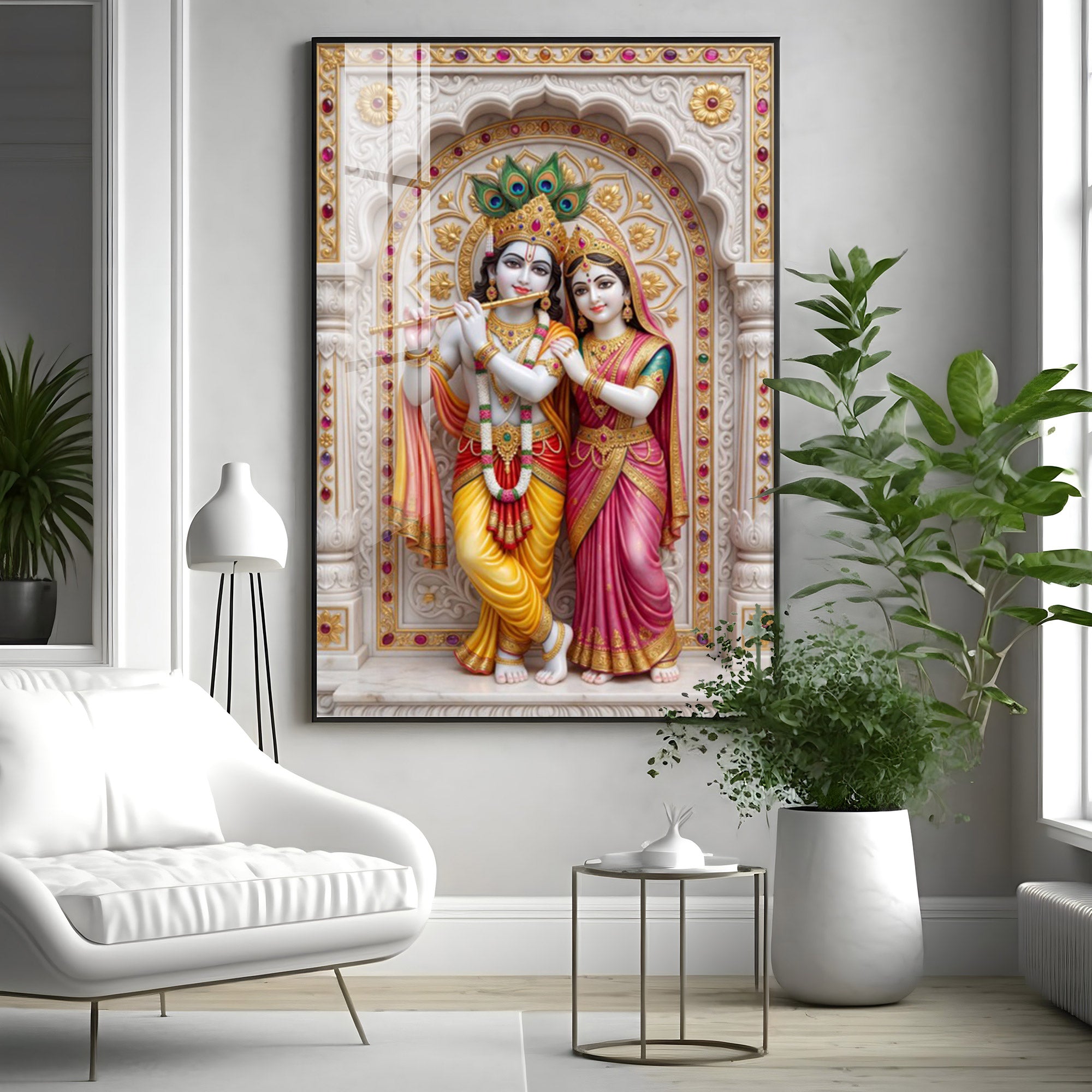 Blessings Of Radha Krishna Premium Acrylic Vertical Wall Art