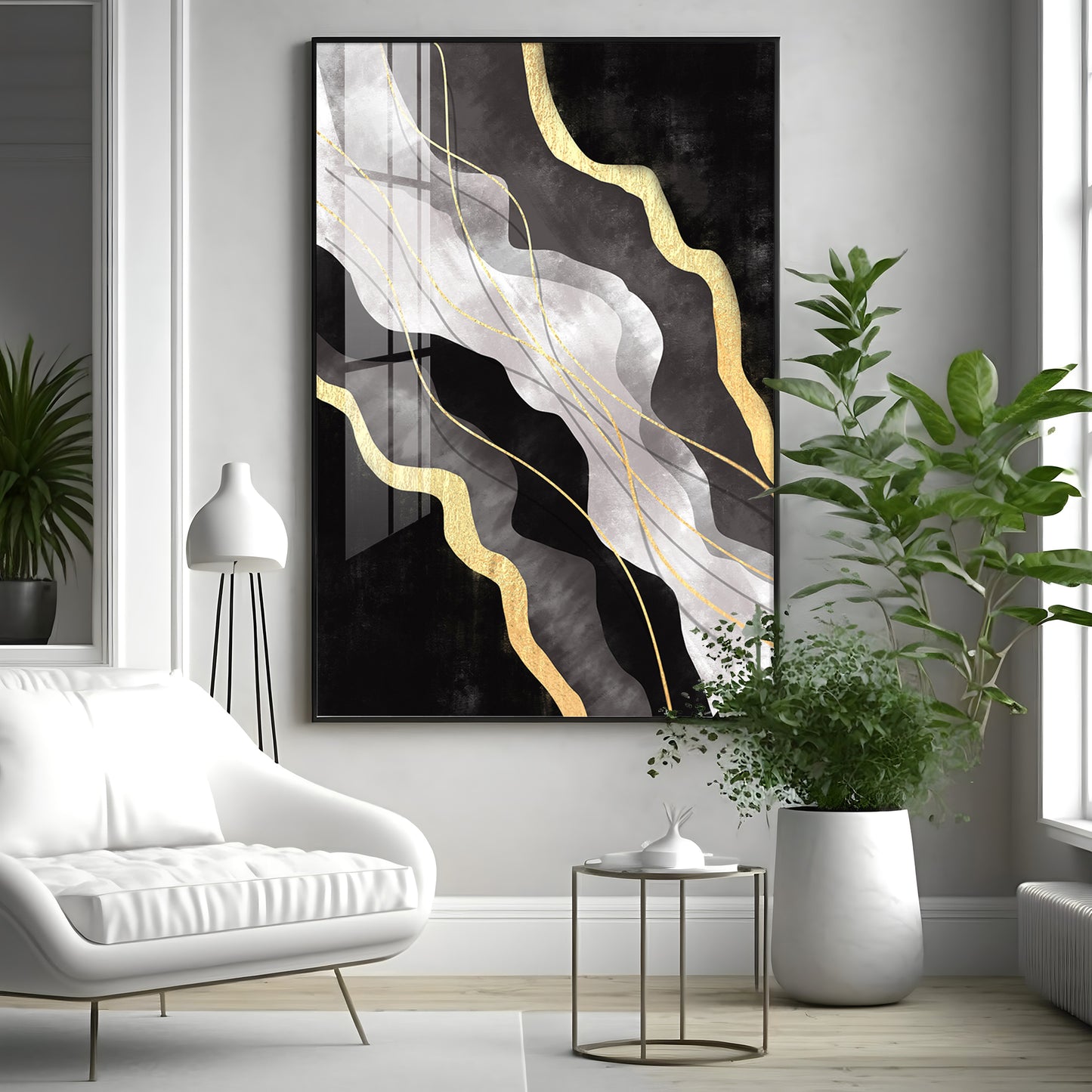 Golden Veins on Black Premium Acrylic Vertical Wall Art