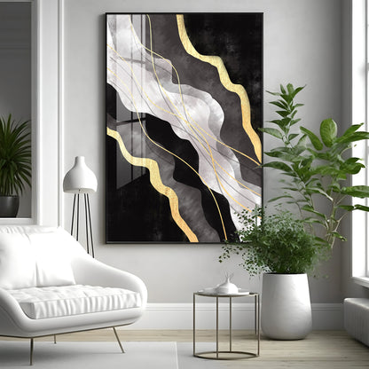 Golden Veins on Black Premium Acrylic Vertical Wall Art