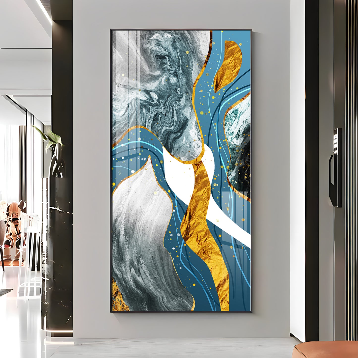 Blue & White Abstraction Premium Acrylic Vertical Wall Art