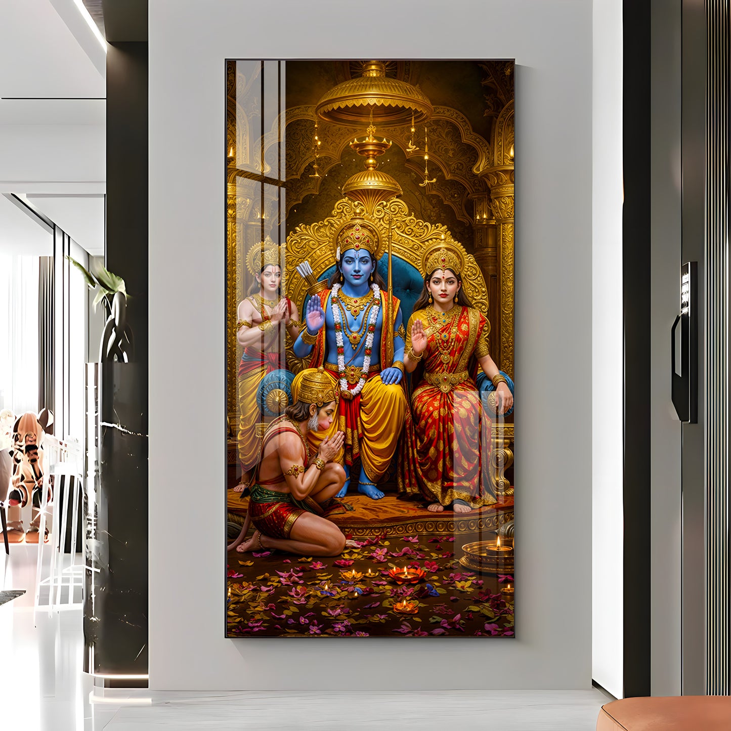 Devotion Of Hanuman Premium Acrylic Vertical Wall Art