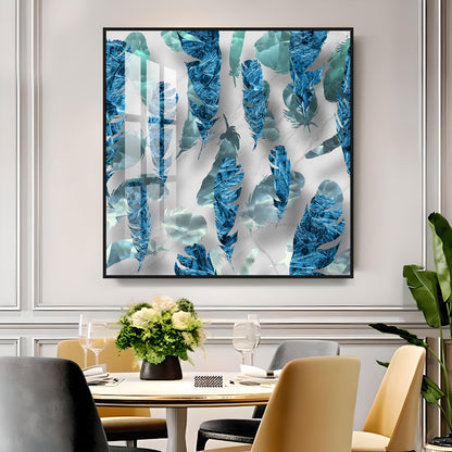 Elegant Blue Feather Premium Acrylic Square Wall Art
