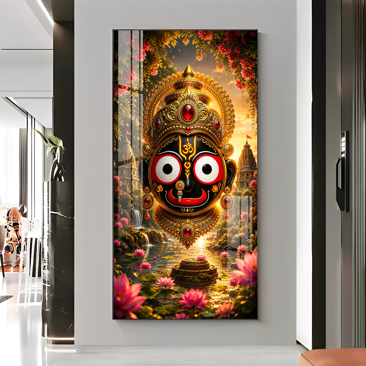Lord Jagannath Puri Golden Crown Premium Acrylic Vertical Wall Art