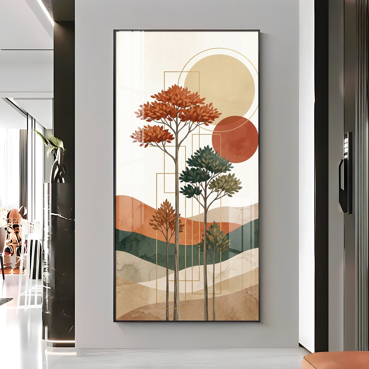 Boho Trees & Mountain Premium Acrylic Vertical Wall Art
