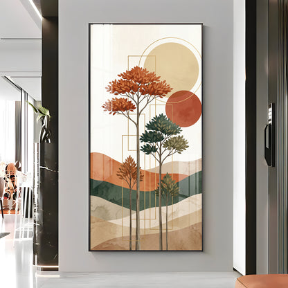 Boho Trees & Mountain Premium Acrylic Vertical Wall Art