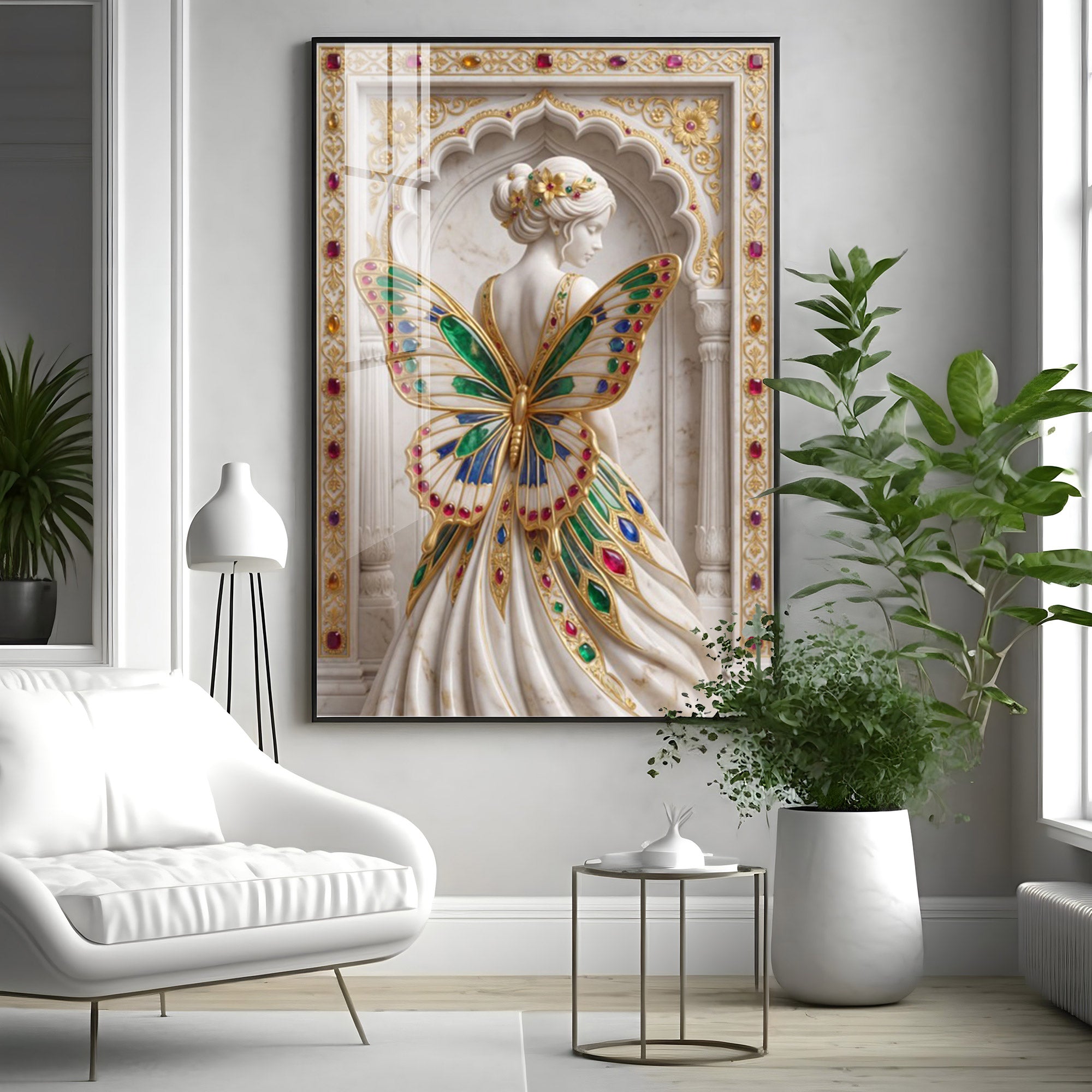 Woman With Butterfly Shaped Wings Premium Acrylic Vertical Wall Art