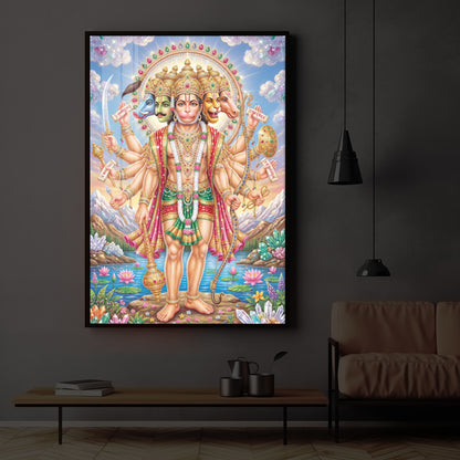 Panchmukhi Lord Hanuman Ji Modern Luxury Backlight Vertical Wall Art