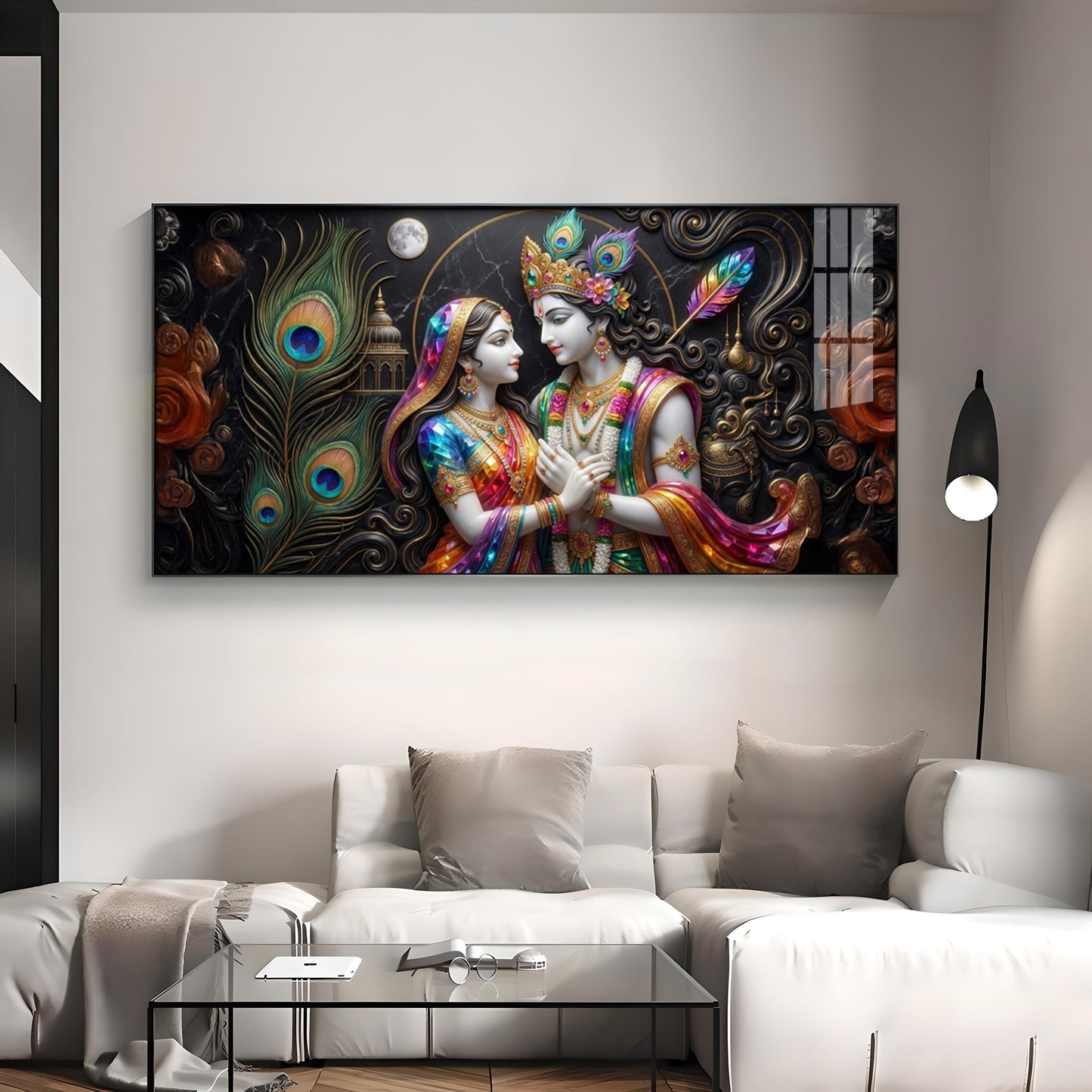 Blissful Radha Krishna Premium Acrylic Horizontal Wall Art