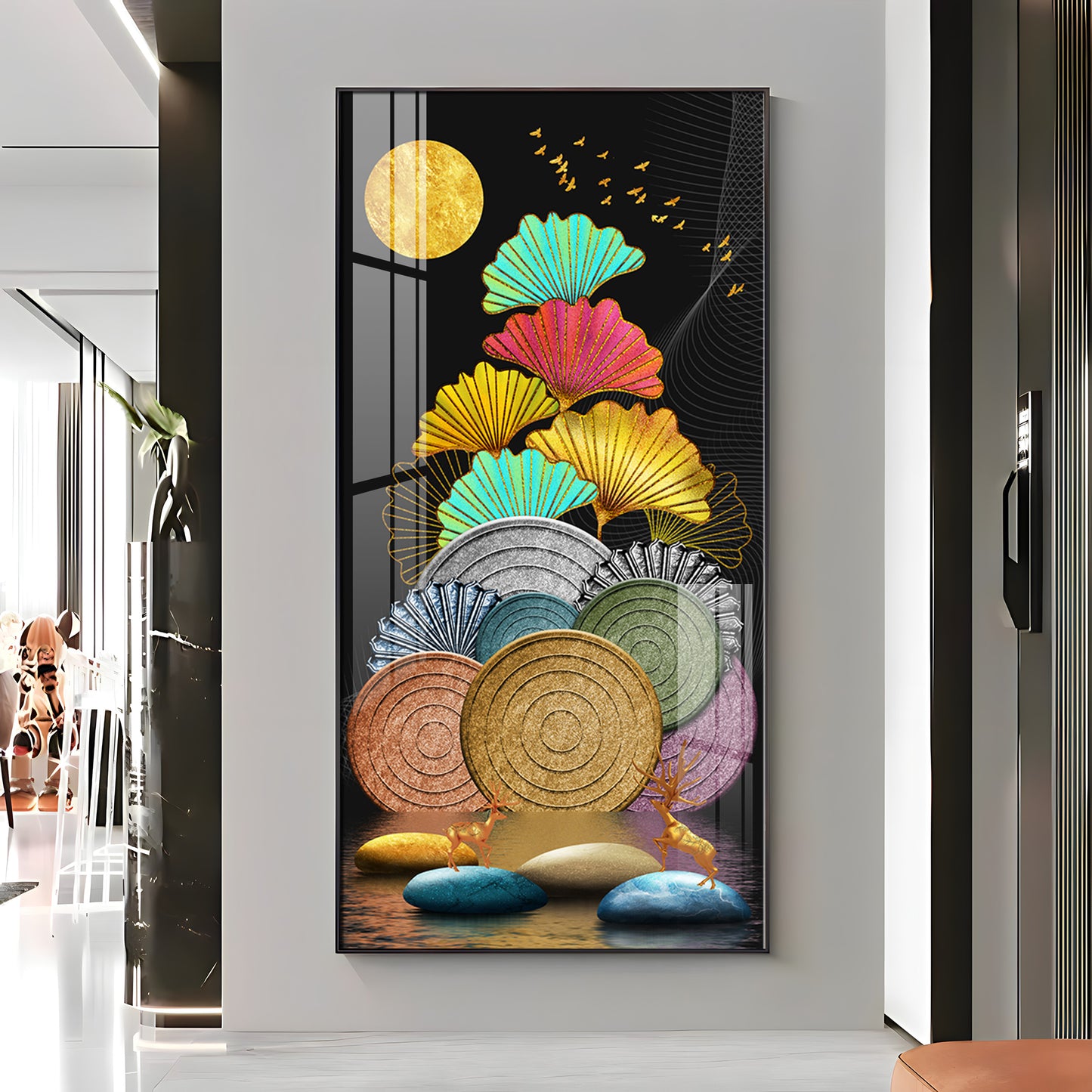 Multi Color Ginkgo Leaf Wall Premium Acrylic Vertical Wall Art