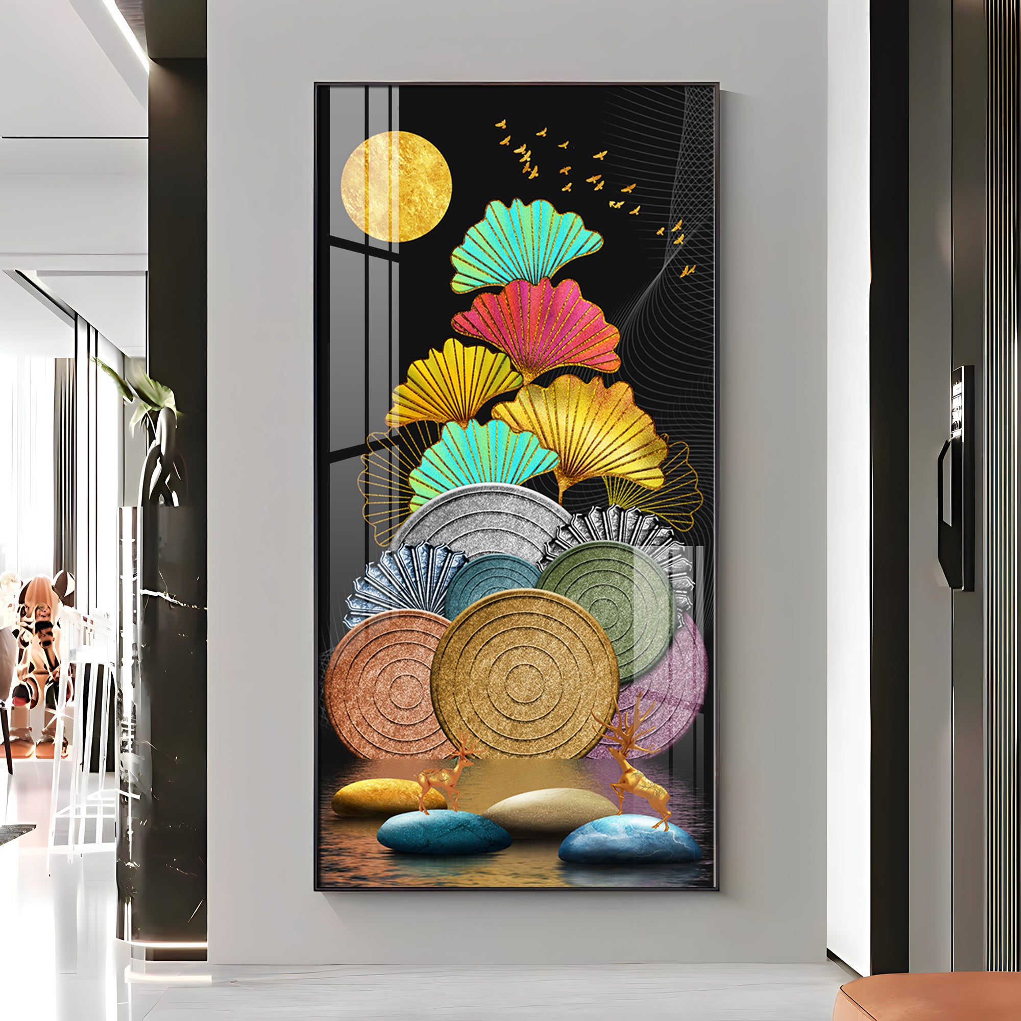 Multi Color Ginkgo Leaf Wall Premium Acrylic Vertical Wall Art