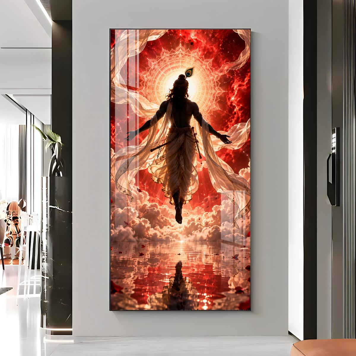 Divine Krishna Cosmic Aura Premium Acrylic Vertical Wall Art