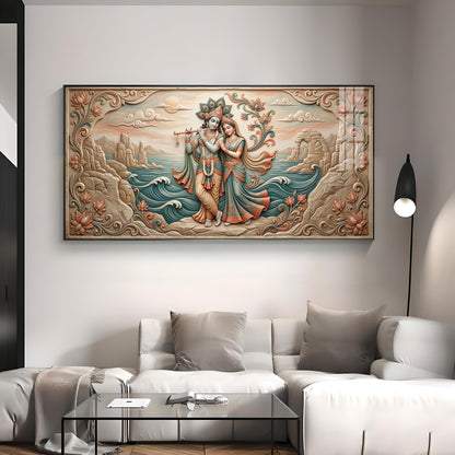 Radha Krishna With Flowers Premium Acrylic Horizontal Wall Art