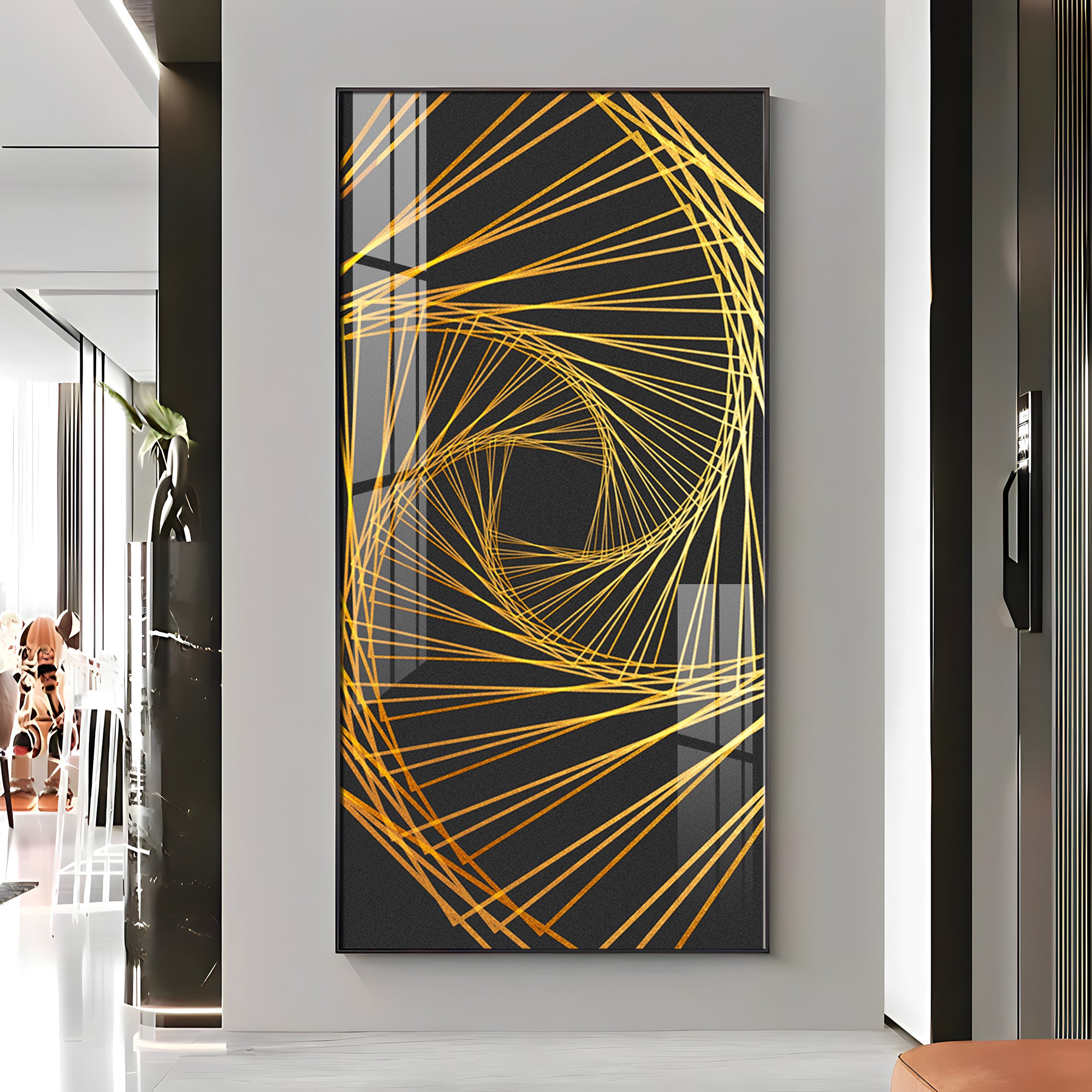 Abstract Golden Lines Design Premium Acrylic Vertical Wall Art