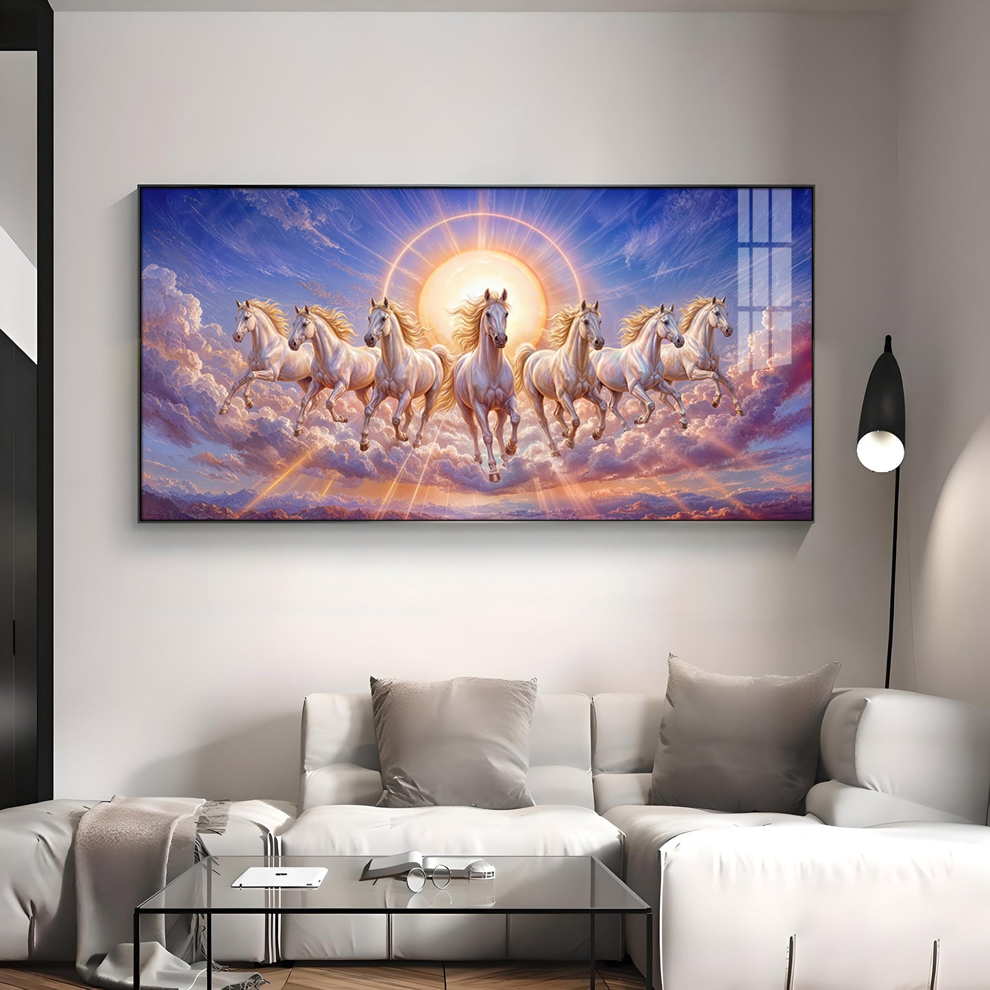 Seven Galloping White Horses Premium Acrylic Horizontal Wall Art
