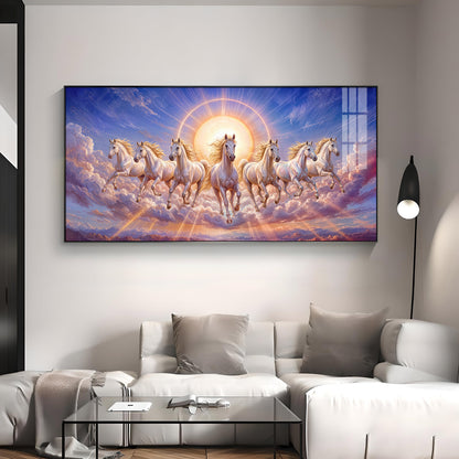 Seven Galloping White Horses Premium Acrylic Horizontal Wall Art