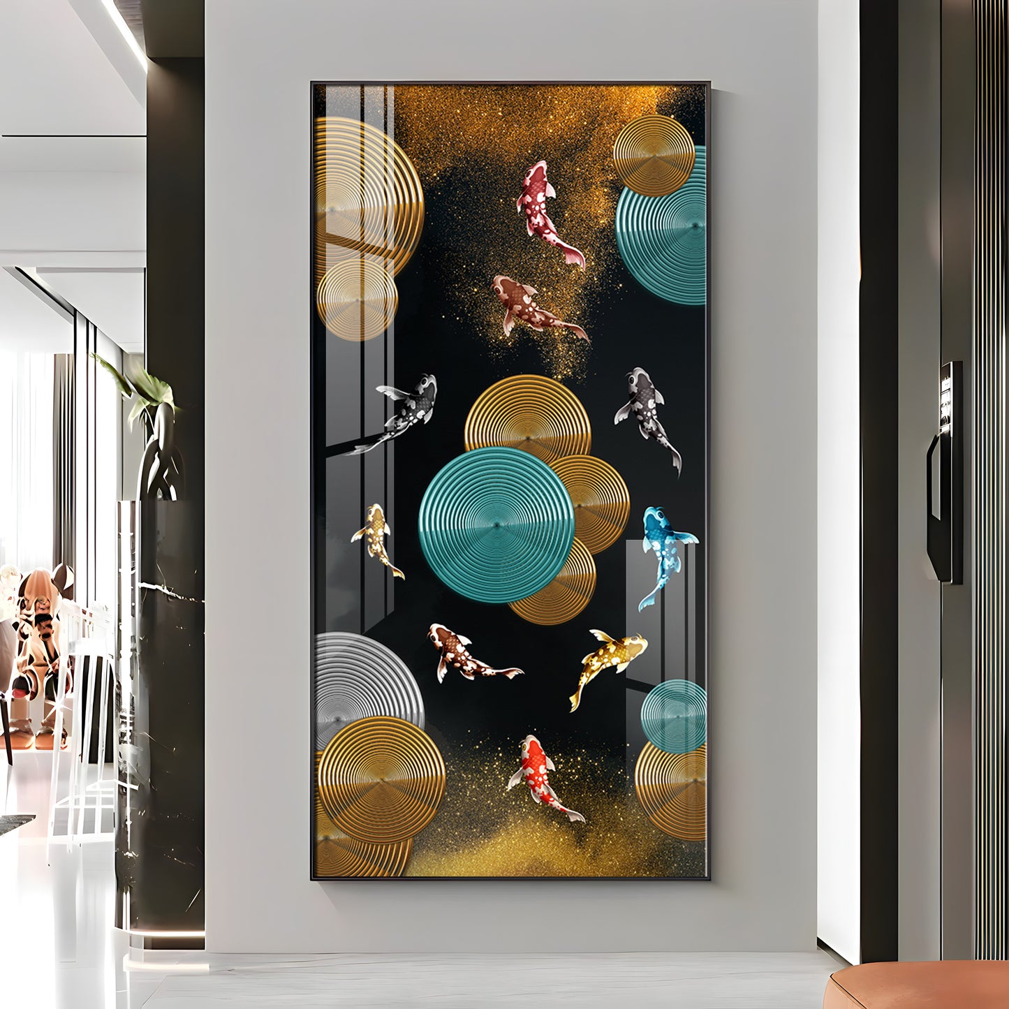Abstract Rings & Goldfish Premium Acrylic Vertical Wall Art
