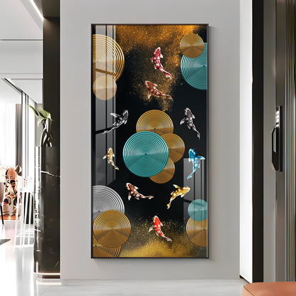 Abstract Rings & Goldfish Premium Acrylic Vertical Wall Art