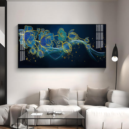 Lotus Flowers In Blue Tones Premium Acrylic Horizontal Wall Art