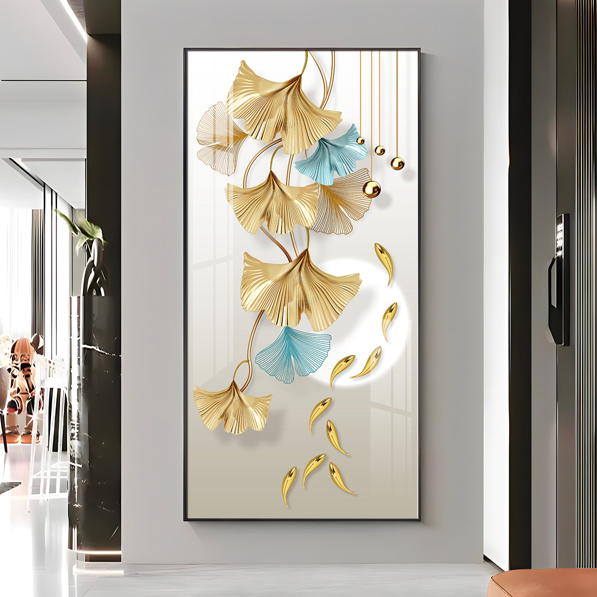 Golden Blossom Elegance Premium Acrylic Vertical Wall Art