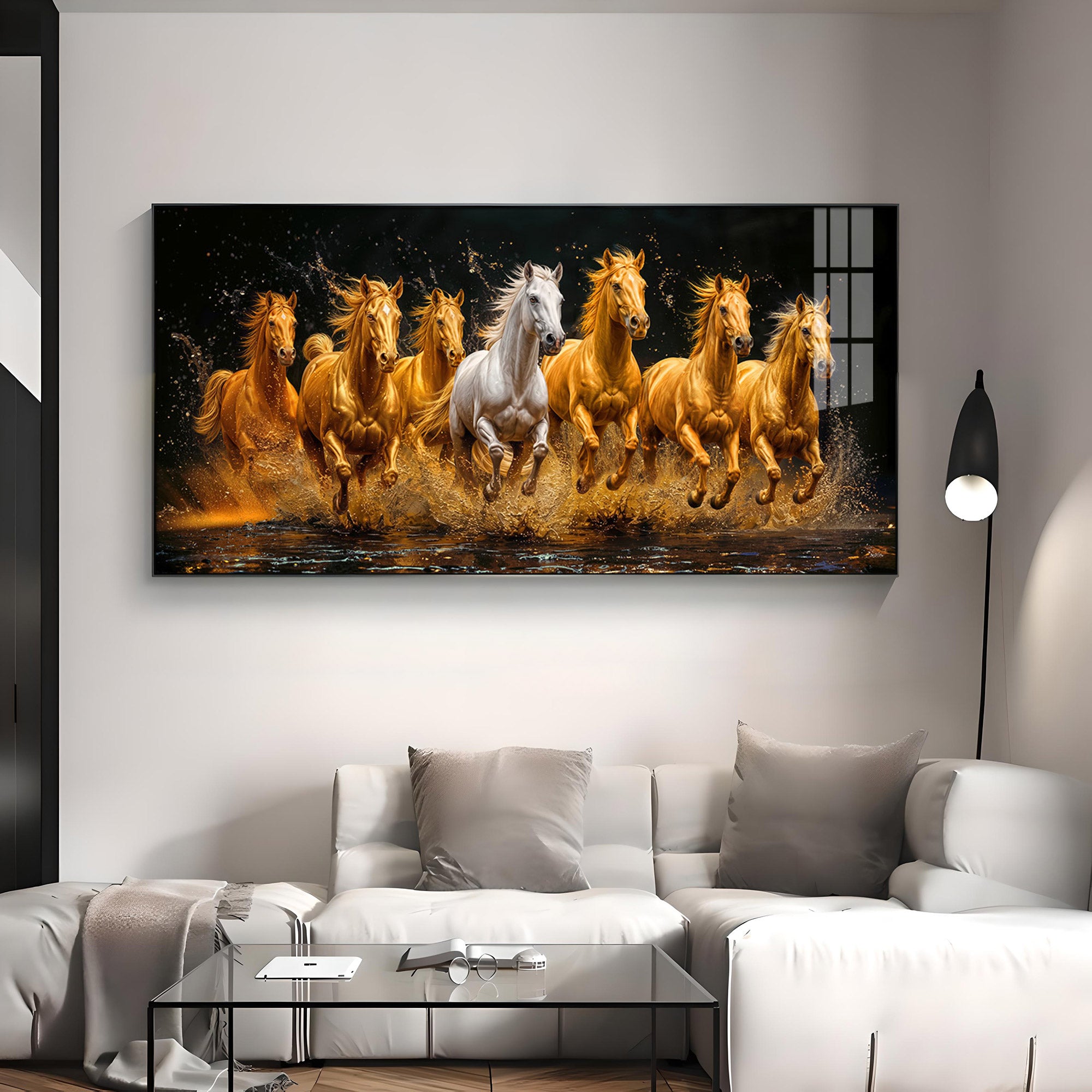 Seven Majestic Horses Premium Acrylic Horizontal Wall Art