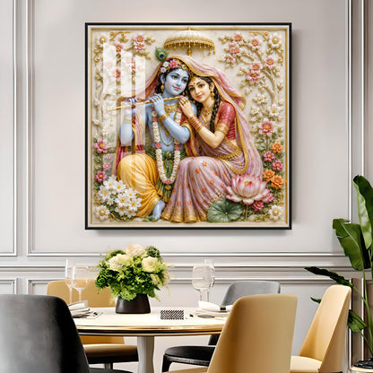 Radha Krishna Floral Premium Acrylic Square Wall Art