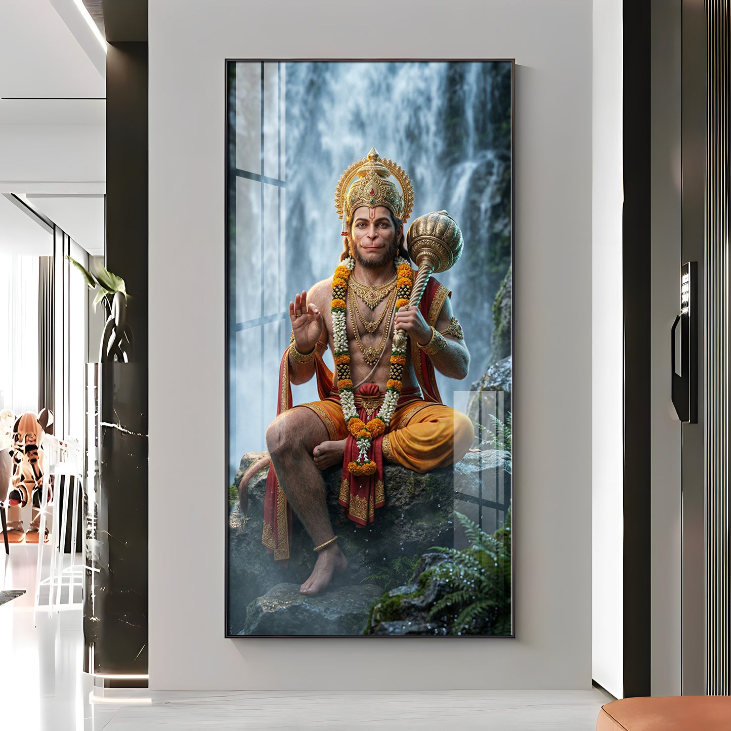 Hanuman Ji At The Water's Edge Premium Acrylic Vertical Wall Art