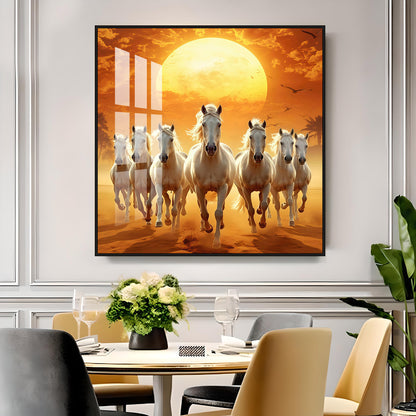 Seven White Horses Premium Acrylic Square Wall Art