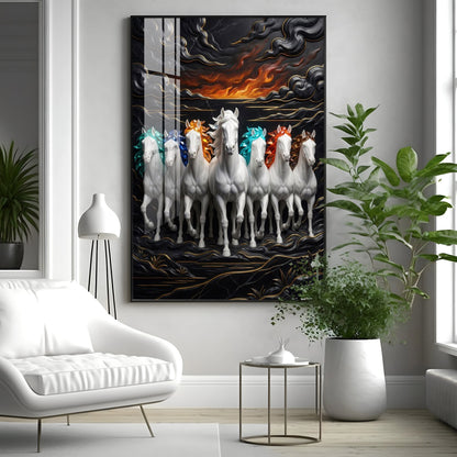 Seven White Horses Premium Acrylic Vertical Wall Art