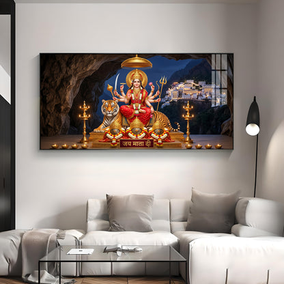 Goddess Durga With Maa Vaishno Devi Temple Premium Acrylic Horizontal Wall Art