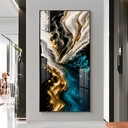 Abstract Fluid Liquid Marble & Gold Splash Premium Acrylic Vertical Wall Art