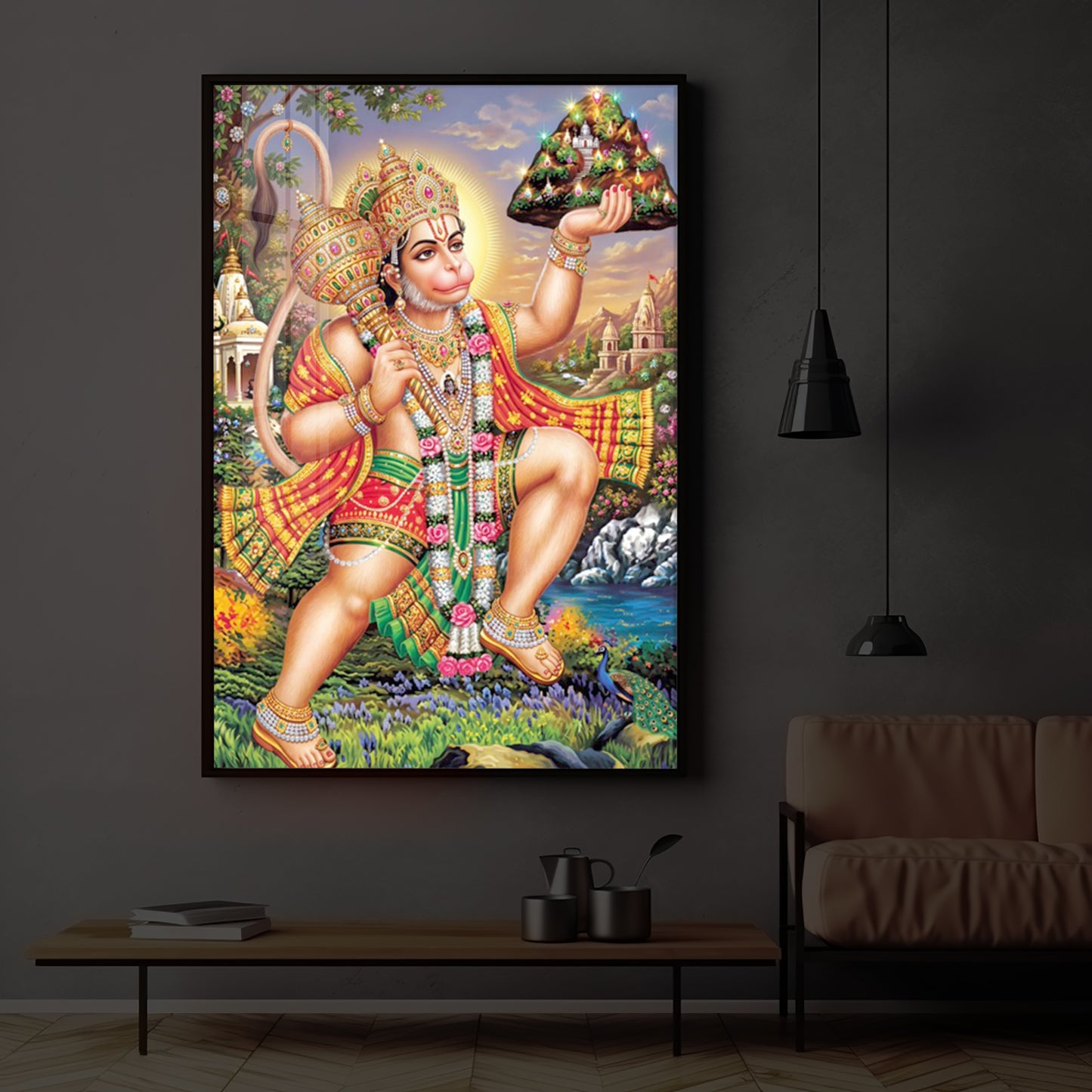 Hindu God Lord Hanuman Ji Modern Luxury Backlight Vertical Wall Art