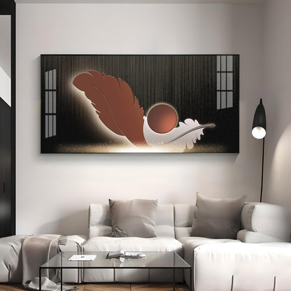 Feathers With Circle Design Premium Acrylic Horizontal Wall Art