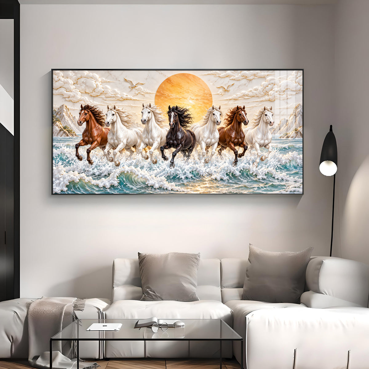Majestic Colorful Seven Horses Premium Acrylic Horizontal Wall Art
